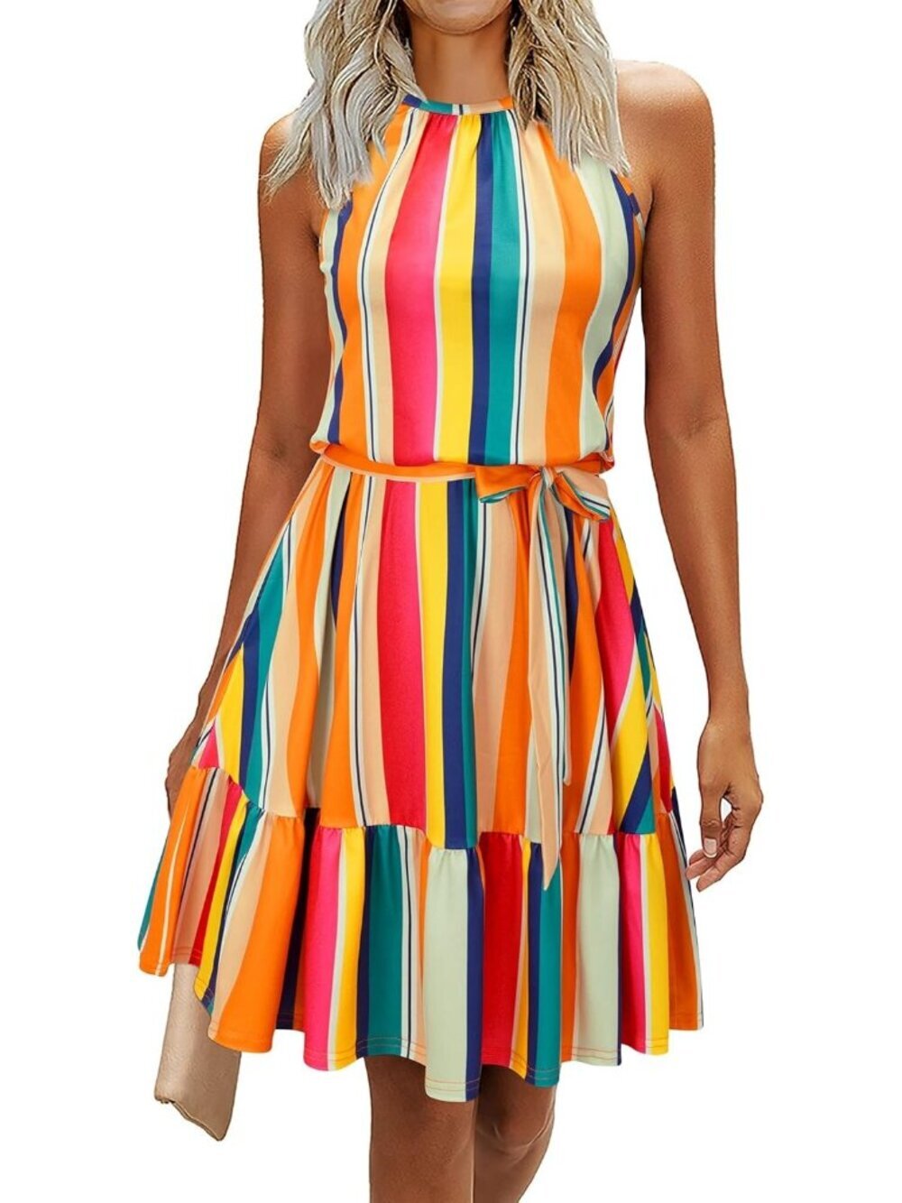 Women's Fashion Summer Halter Dresses Casual Sleeveless Ruffle Sundress Floral